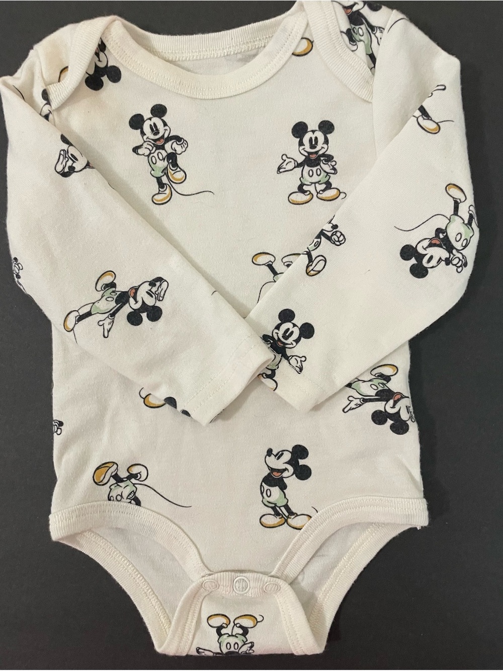 Disney Cream Mickey Mouse Printed Long-Sleeve One-Piece - Picture 2 of 10